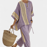 Lorena | Conjunto Boho De Linho E Bambu Lavanda Elegante - Ines Braga