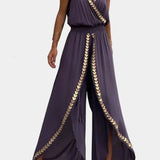 Lorena | Vestido Mono com Detalhes Dourados e Fenda na Perna - Ines Braga