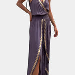 Lorena | Vestido Mono com Detalhes Dourados e Fenda na Perna - Ines Braga