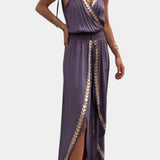 Lorena | Vestido Mono com Detalhes Dourados e Fenda na Perna - Ines Braga