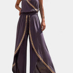 Lorena | Vestido Mono com Detalhes Dourados e Fenda na Perna - Ines Braga