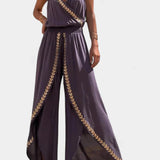 Lorena | Vestido Mono com Detalhes Dourados e Fenda na Perna - Ines Braga