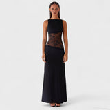 Lucinda - Vestido comprido de renda preto - Ines Braga