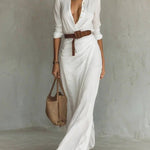 Lurdes – Vestido Maxi Transpassado Com Cinto - Ines Braga