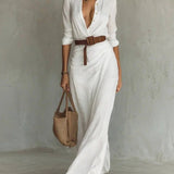 Lurdes – Vestido Maxi Transpassado Com Cinto - Ines Braga