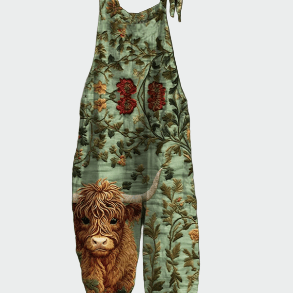 Macacão retrô de manga longa com flores bordadas - Ines Braga