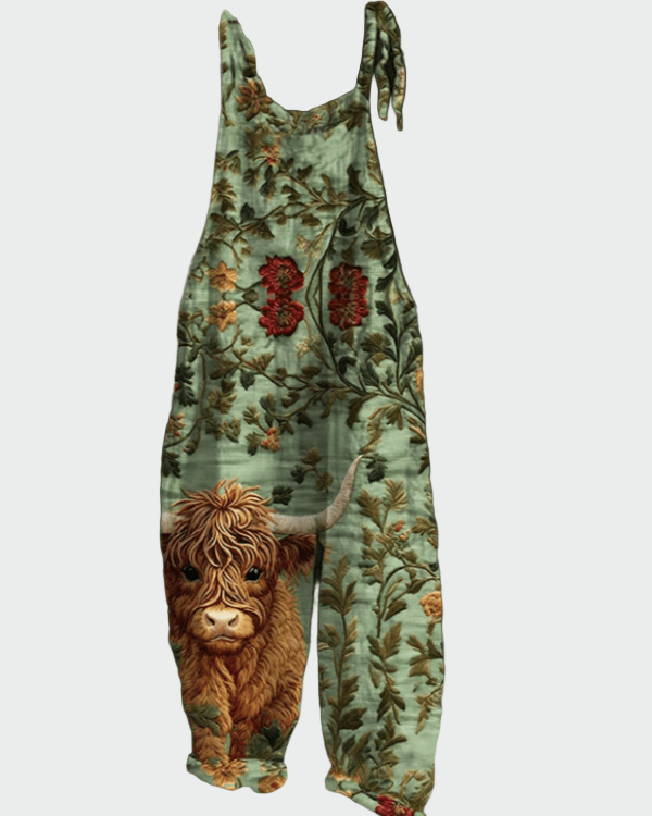 Macacão retrô de manga longa com flores bordadas - Ines Braga