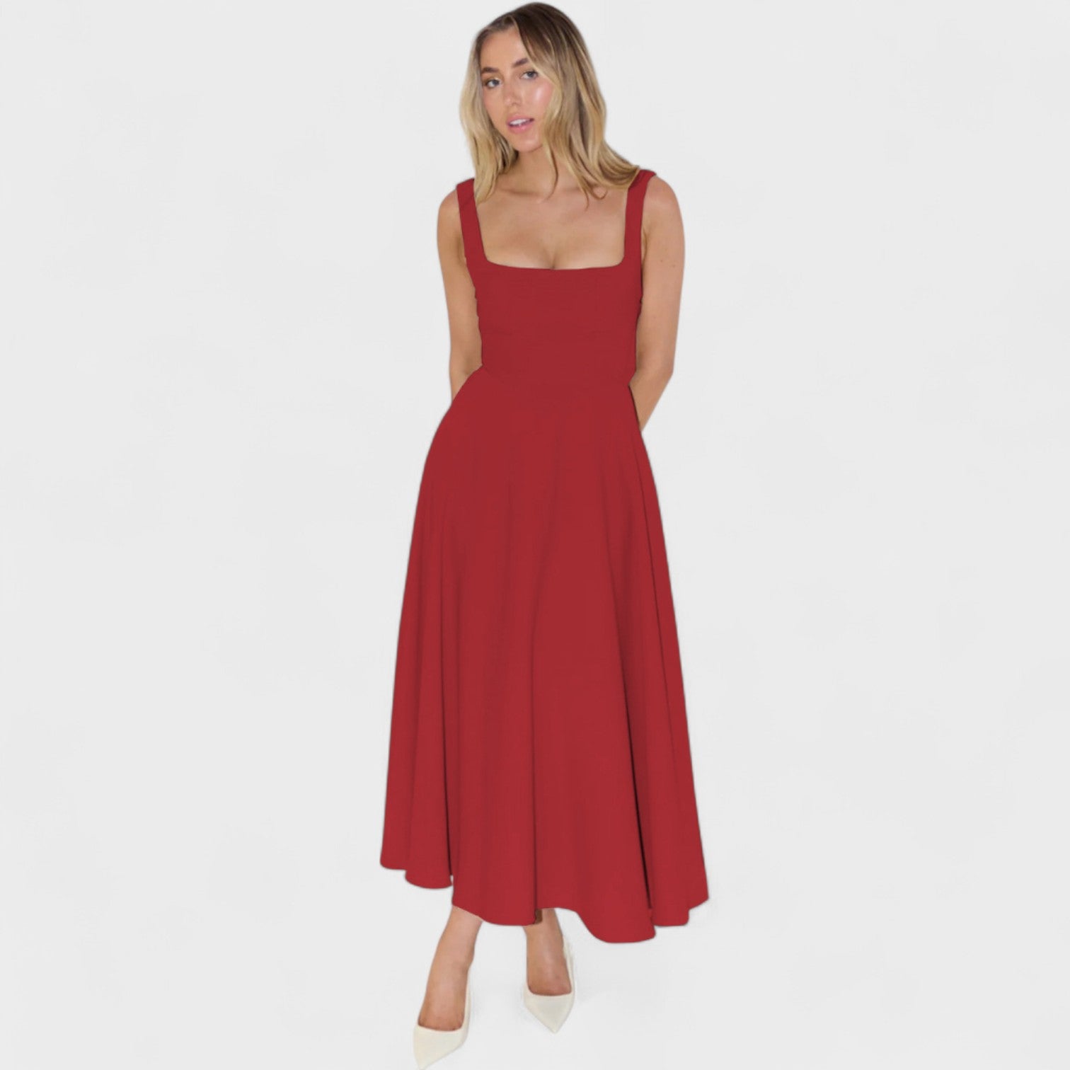 Maribel - Vestido Midi com decote quadrado - Ines Braga