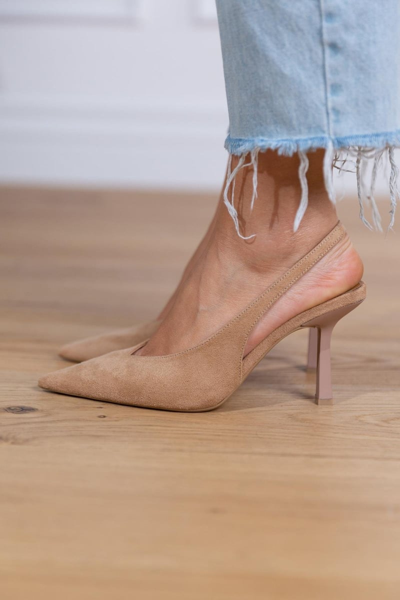 Marlena™ | Pumps slingback nude com um salto fino - Ines Braga