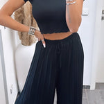 Maya | Calças Plissadas Pretas — Conforto Leve, Corte Fluido - Ines Braga