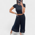 Maya | Calças Plissadas Pretas — Conforto Leve, Corte Fluido - Ines Braga