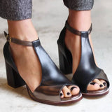 Nadaria | Sandálias pretas com salto alto e biqueira aberta em patchwork - Ines Braga