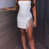 Nicole | Vestido Mini Branco com Detalhes em Diamantes - Ines Braga