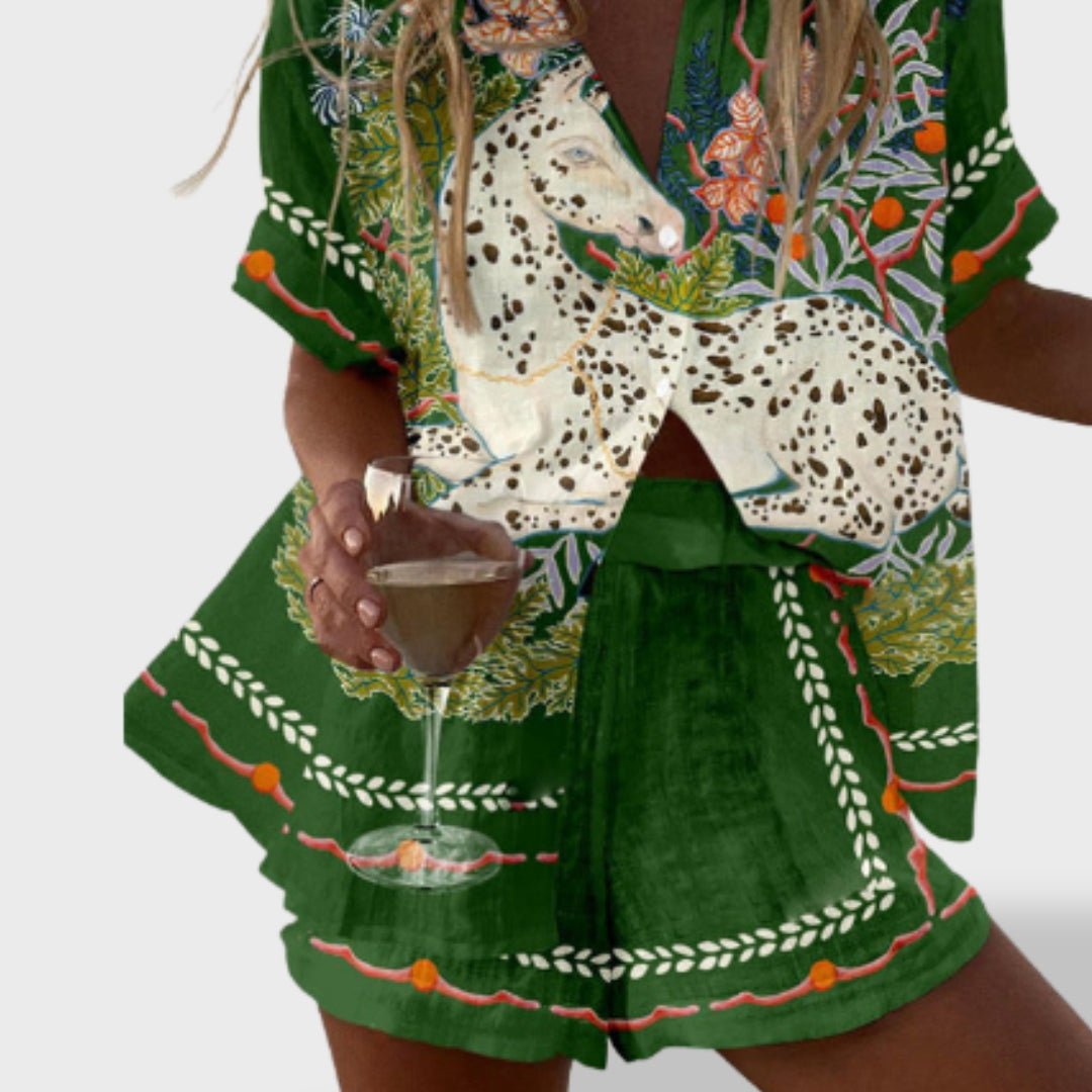 Norellia™ | Conjunto curto de linho leve e versátil para o verão - Ines Braga