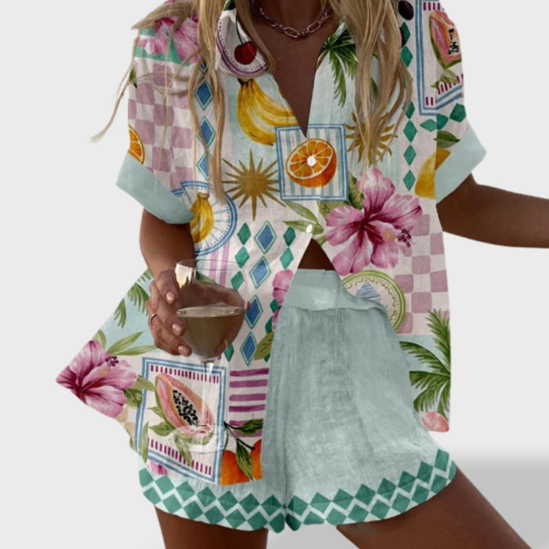 Norellia™ | Conjunto curto de linho leve e versátil para o verão - Ines Braga