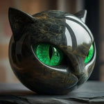 NyxCharm - Escultura Mística de Cabeça de Gato Preto - Ines Braga