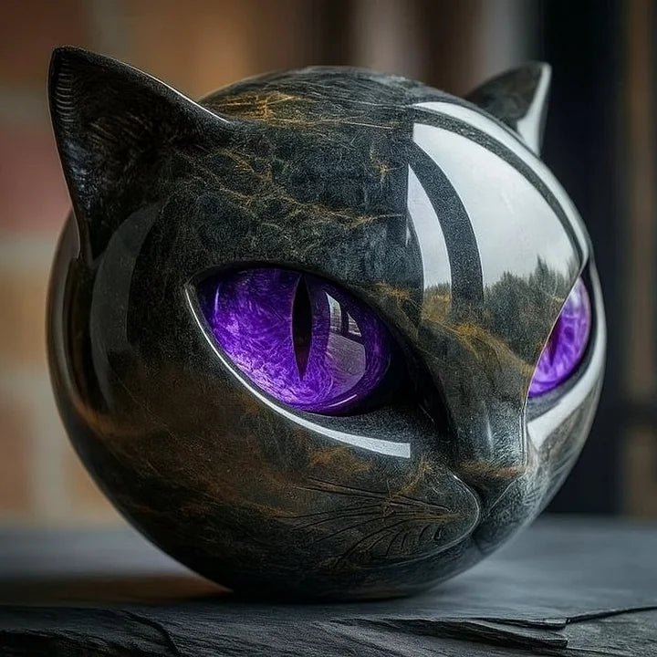 NyxCharm - Escultura Mística de Cabeça de Gato Preto - Ines Braga