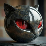 NyxCharm - Escultura Mística de Cabeça de Gato Preto - Ines Braga