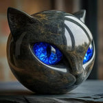 NyxCharm - Escultura Mística de Cabeça de Gato Preto - Ines Braga