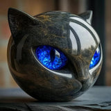NyxCharm - Escultura Mística de Cabeça de Gato Preto - Ines Braga