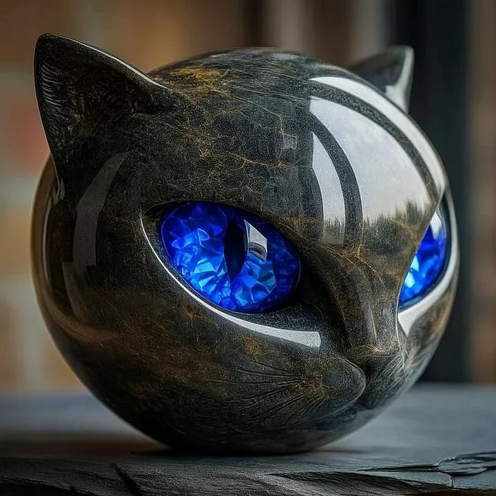 NyxCharm - Escultura Mística de Cabeça de Gato Preto - Ines Braga
