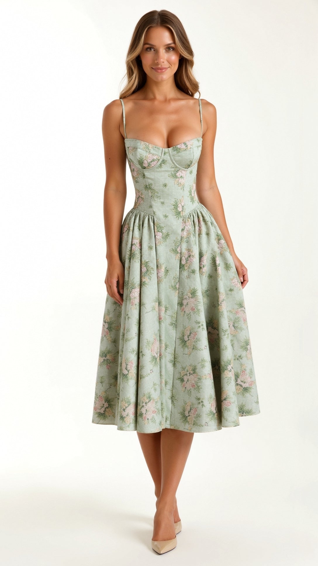 Odette Élégance | Vestido midi com corpete estruturado - Ines Braga