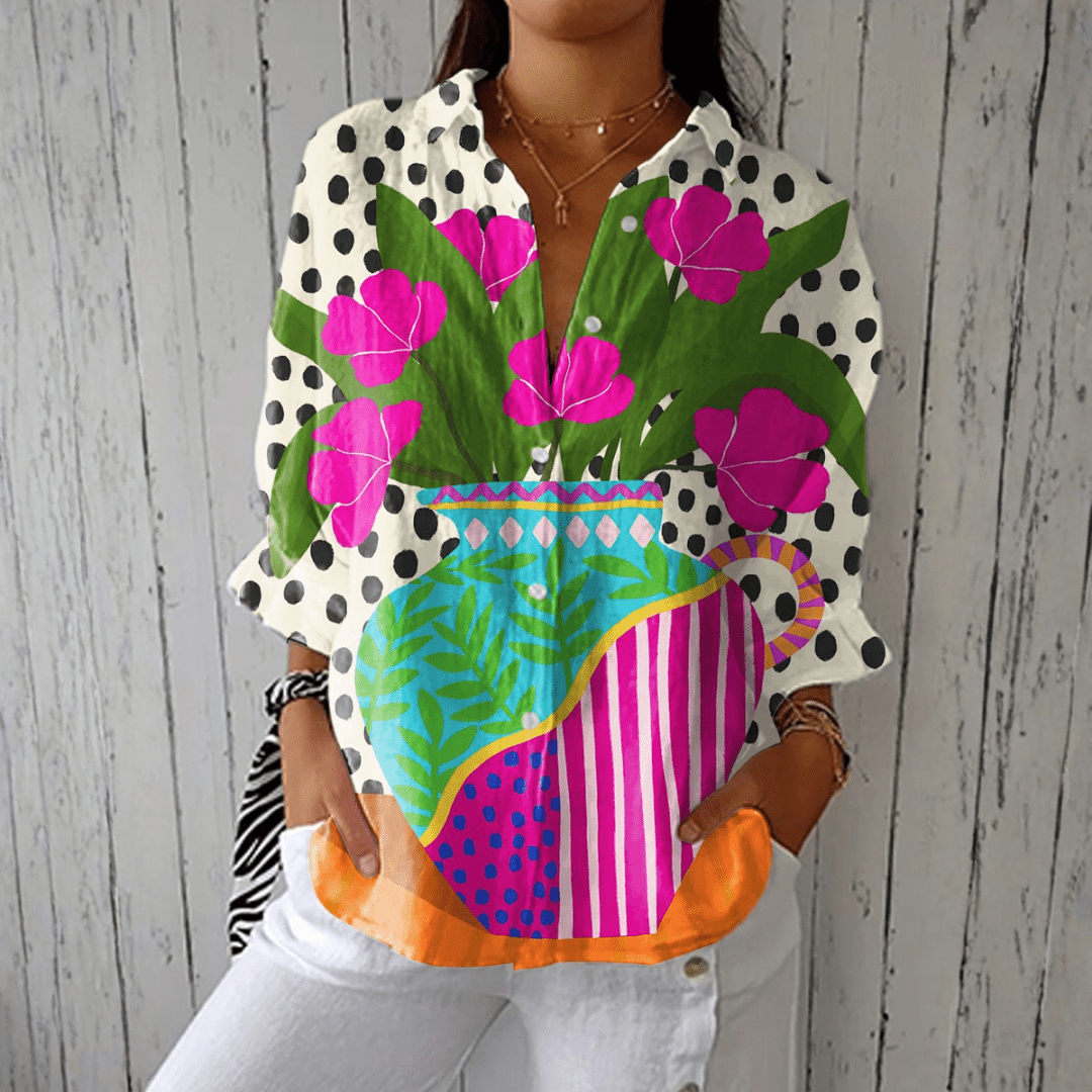 Odile | Blusa Estampa Vaso Floral Audaciosa e Versátil - Ines Braga