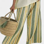 Olívia| Conjunto De Linho De Bambu Listras Azeitona Elegante - Ines Braga