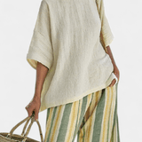 Olívia| Conjunto De Linho De Bambu Listras Azeitona Elegante - Ines Braga