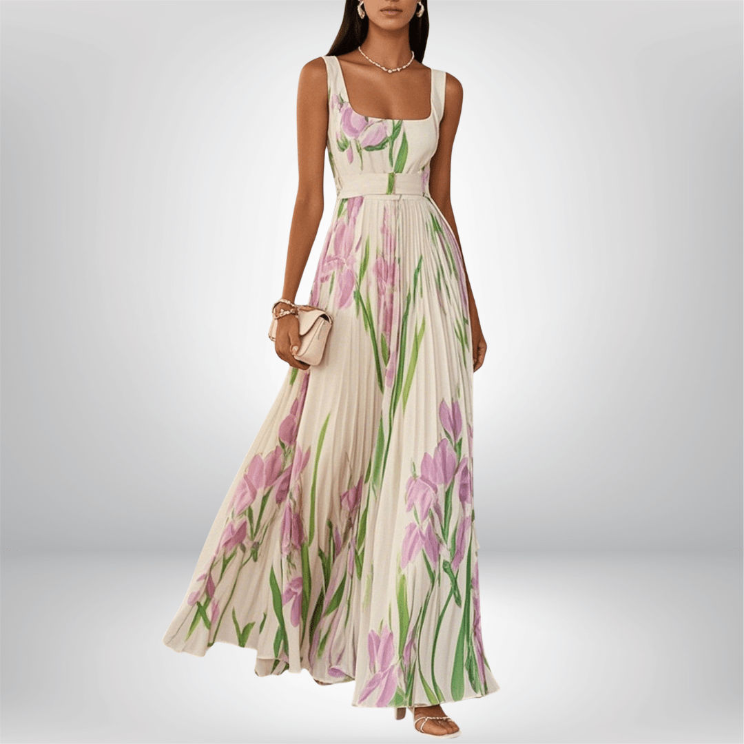 Penelope™ | Vestido Maxi em Chiffon com Flores Dobradas - Ines Braga