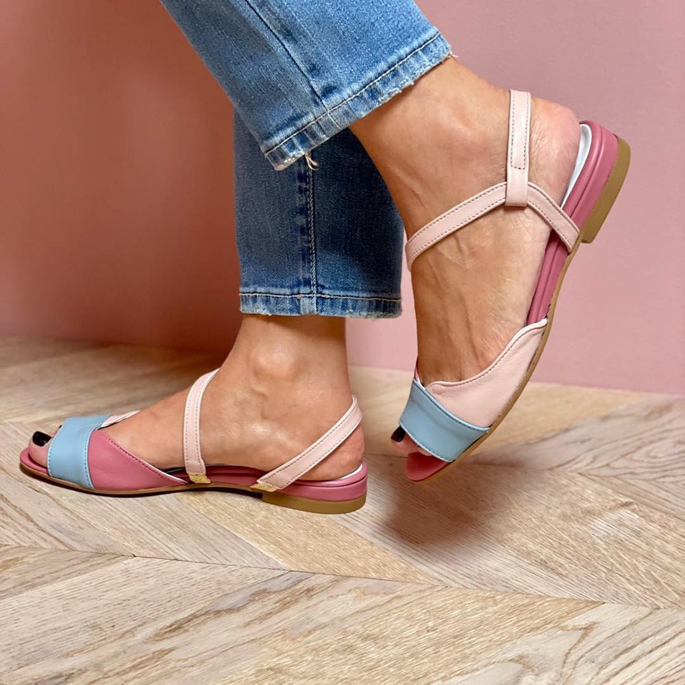 Roselina | Asymmetrische rosa Sandalen im Color - Block - Stil - Ines Braga