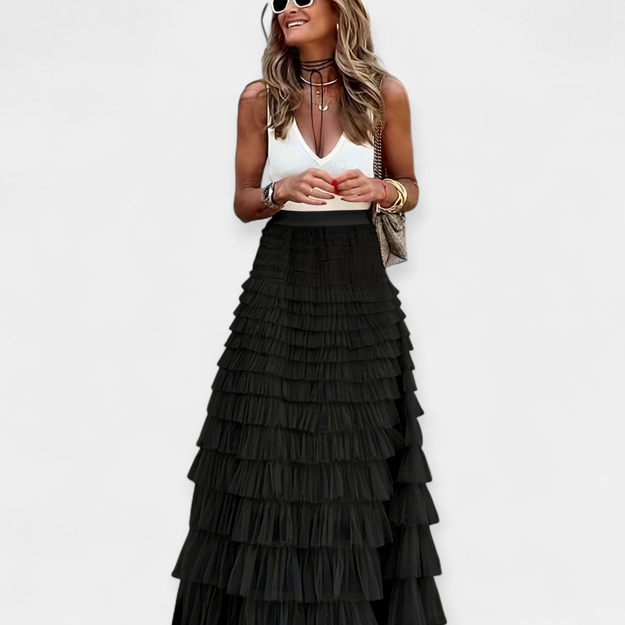 Saia Boho com Acabamento de Cetim de Malha Aberta - Ines Braga