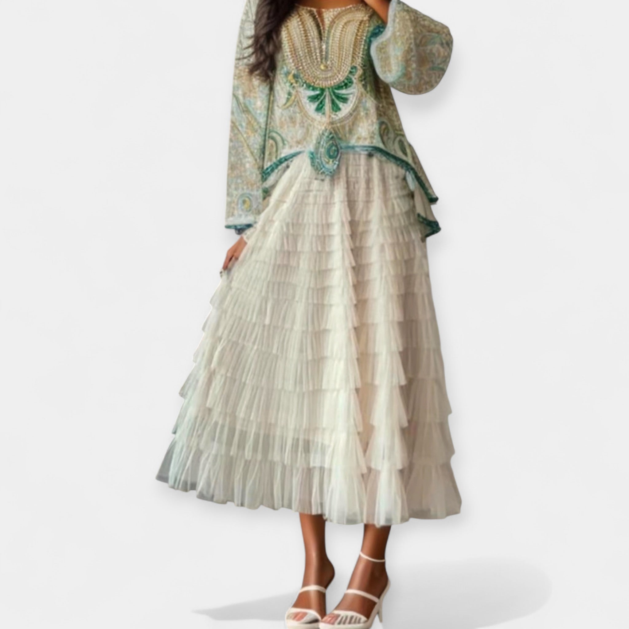 Saia Elegante com Detalhe Decorativo em Tule - Ines Braga