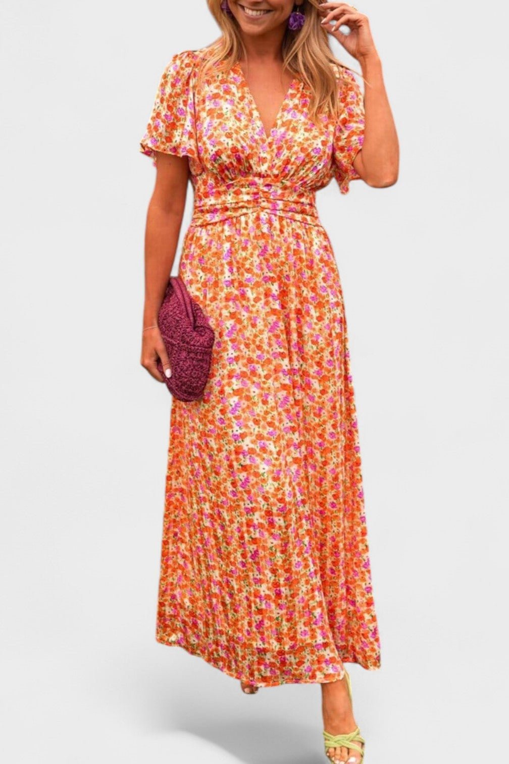 Sandra | Vestido maxi elegante com decote em V - Ines Braga