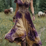 Serena™ | Vestido Maxi Curto Floral Lavanda com Toque Sofisticado - Ines Braga