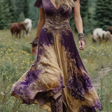 Serena™ | Vestido Maxi Curto Floral Lavanda com Toque Sofisticado - Ines Braga