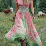 Serena™ | Vestido Maxi Curto Floral Lavanda com Toque Sofisticado - Ines Braga