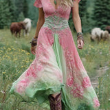 Serena™ | Vestido Maxi Curto Floral Lavanda com Toque Sofisticado - Ines Braga