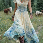 Serena™ | Vestido Maxi Curto Floral Lavanda com Toque Sofisticado - Ines Braga