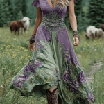 Serena™ | Vestido Maxi Curto Floral Lavanda com Toque Sofisticado - Ines Braga