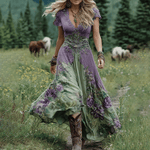 Serena™ | Vestido Maxi Curto Floral Lavanda com Toque Sofisticado - Ines Braga