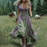 Serena™ | Vestido Maxi Curto Floral Lavanda com Toque Sofisticado - Ines Braga