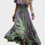 Serena™ | Vestido Maxi Curto Floral Lavanda com Toque Sofisticado - Ines Braga