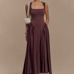 Sharon |Vestido midi em malha de esparguete - Castanho cacau - Ines Braga