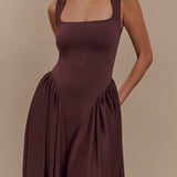 Sharon |Vestido midi em malha de esparguete - Castanho cacau - Ines Braga