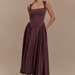 Sharon |Vestido midi em malha de esparguete - Castanho cacau - Ines Braga