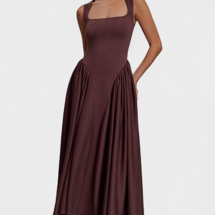 Sharon |Vestido midi em malha de esparguete - Castanho cacau - Ines Braga