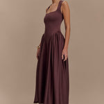 Sharon |Vestido midi em malha de esparguete - Castanho cacau - Ines Braga