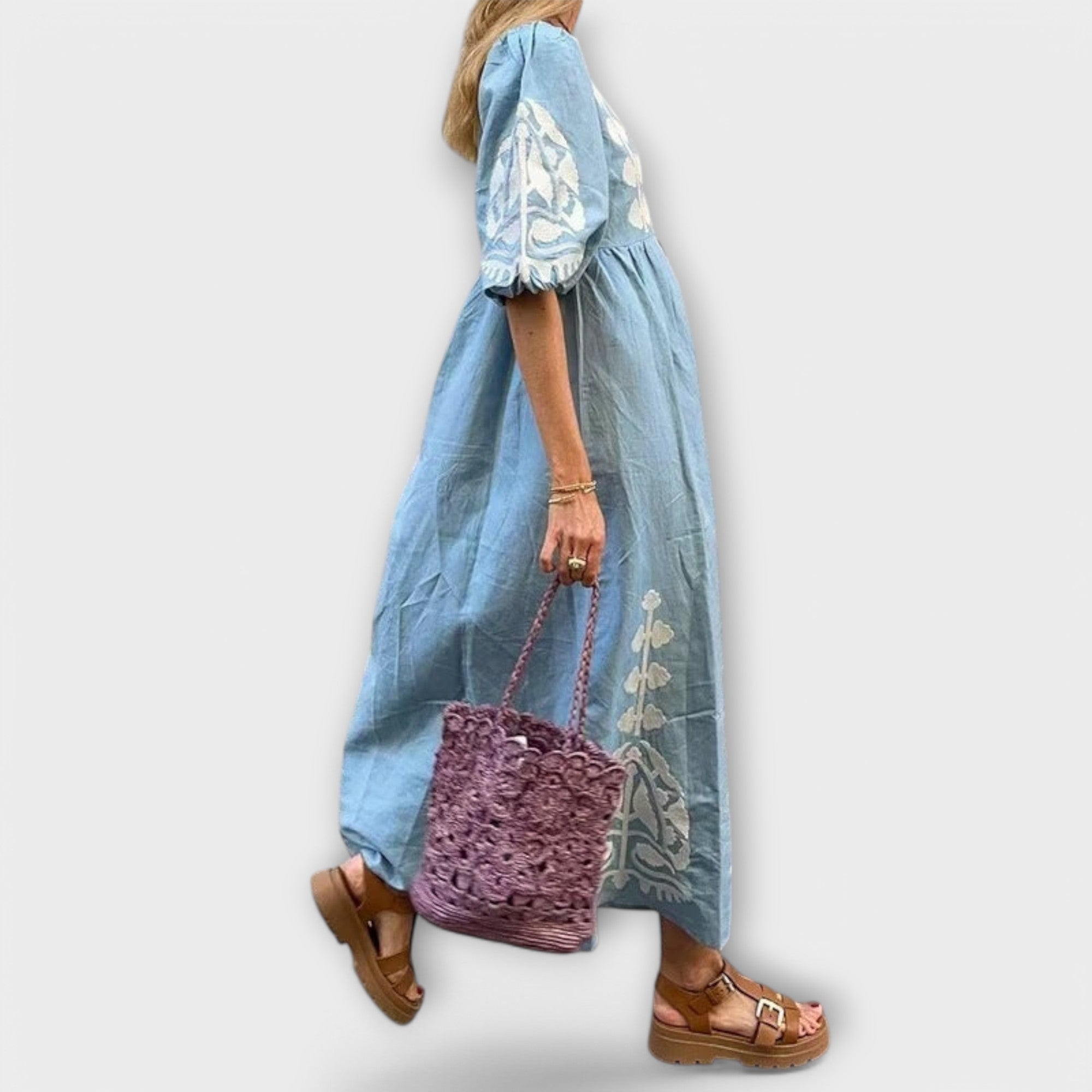 Sílvia - Vestido Estampado de Linho para uma Elegância sem Esforço - Ines Braga