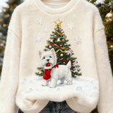 Maya - Impresión artística navideña retro de animales para damas, top casual de franela